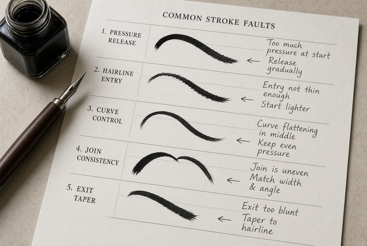 Common stroke faults diagnostic sheet with annotations